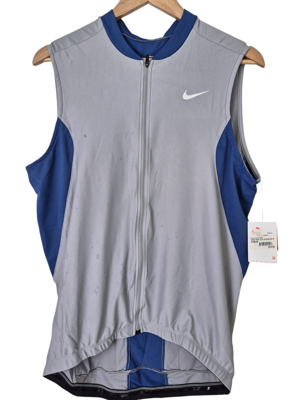 Nike Fit Dry Cycling Bicycle Vest Mens Large Gray Blue Full Zip Pockets NWT